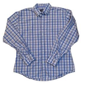 J Maverick Long Sleeve Button Up Slim Fit Dress Shirt Lt Blue Plaid Men Large